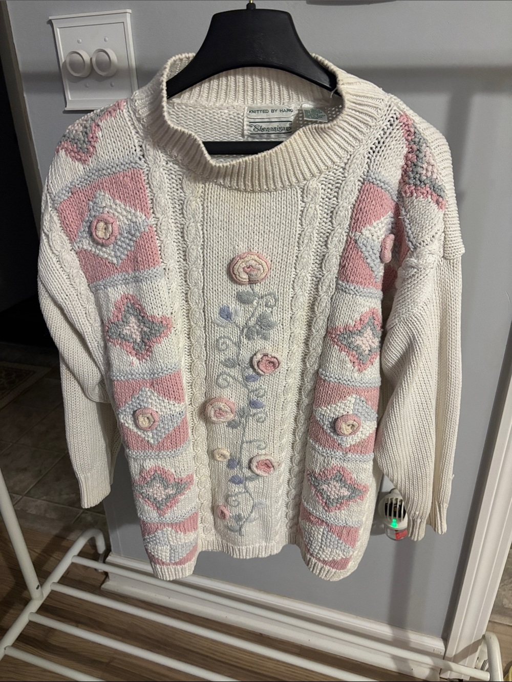 Vintage 90s Grandmacore Raime Cotton Lived In Muted Knit Floral Sweater
